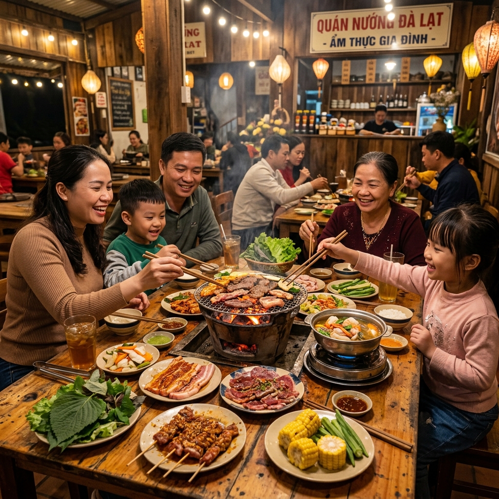 Khuôn viên nướng BBQ sang trọng lung linh ánh đèn